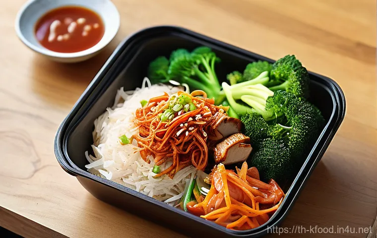 한식 도시락 레시피 - **"A young Thai woman, Meaw, with a radiant smile, meticulously arranging a vibrant and artfully cra...