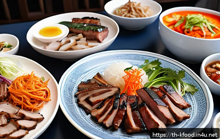 한식 홈파티 메뉴 추천 - A vibrant Korean barbecue party scene at home featuring a modern electric grill with perfectly slice...