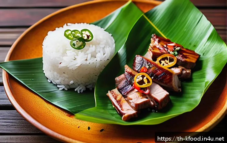 한식 양념 종류별 활용법 - A vibrant Thai-style grilled pork dish marinated with spicy-sweet Korean gochujang sauce, served on ...